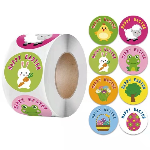 Adesivi Di Pasqua In Rotolo Coniglio Uovo Pulcino Etichette Autoadesive Tonde Per Decorazione Confezioni Regalo Vacanze