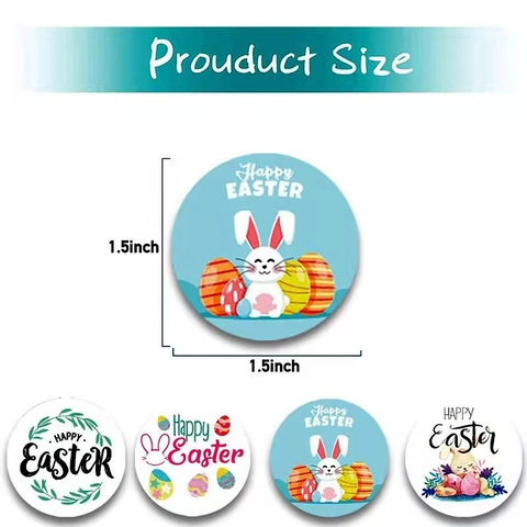 Happy Easter Round Stickers Roll Bunny Colorful Eggs Patterns Adhesive Labels For Gift Wrapping Holiday Party Decoration