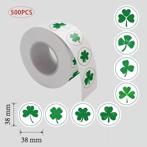St Patricks Day Runde Aufkleber Grüne Kleeblatt Muster Selbstklebende Versiegelungsetiketten Für Feiertagsgeschenk Dekoration