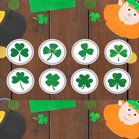 St Patricks Day Runde Aufkleber Grüne Kleeblatt Muster Selbstklebende Versiegelungsetiketten Für Feiertagsgeschenk Dekoration