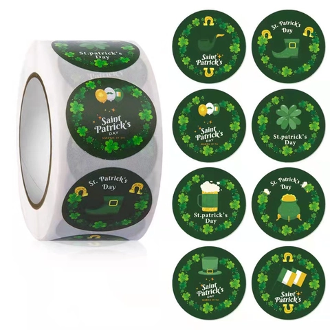Autocollants Ronds Étiquettes Saint-Patrick Auto-Adhésif Trèfle Vert Chanceux Festival Irlandais Emballage Cadeau Scrapbooking