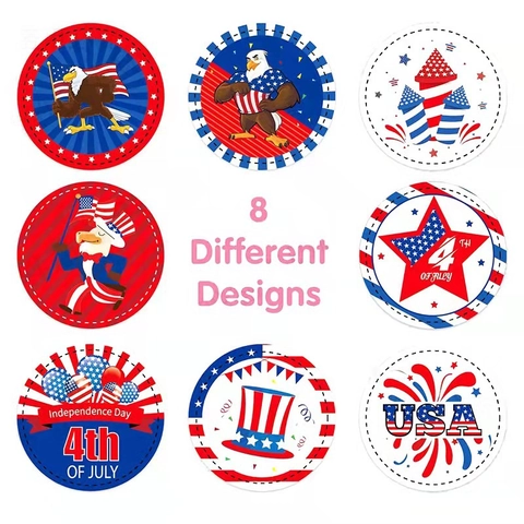 USA Unabhängigkeitstag Aufkleber Patriotische Amerikanische Flagge Adler Onkel Sam Runde Klebebilder Für Den 4 Juli Party Dekoration