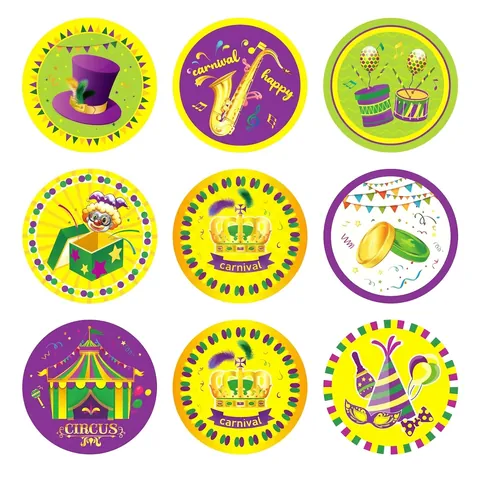 Adesivi Tondi Tema Mardi Gras Carnevale Circo Design Multipli Etichette Adesive Decorative Per Feste E Regali