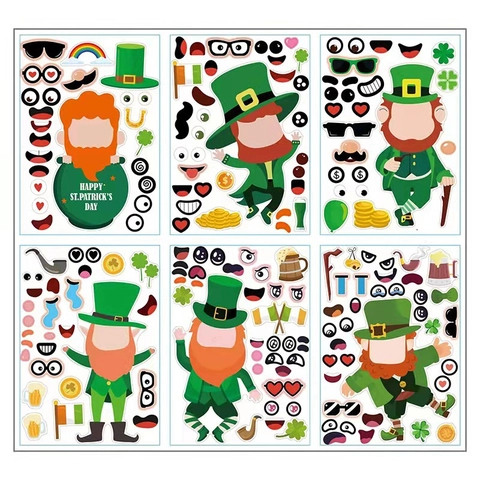 St Patrick's Day Leprechaun DIY Puzzle Stickers For Kids Shamrock Gold Coin Rainbow Clover Pattern Festive Decoration Stickers