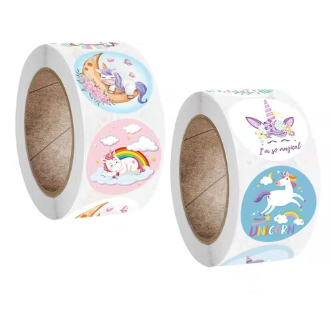 Eenhoorn Beloningsstickers Rond Zelfklevend Decoratief Cartoon Stijl Voor Leraar Student Klaslokaal Aanmoediging Kantoorbenodigdheden
