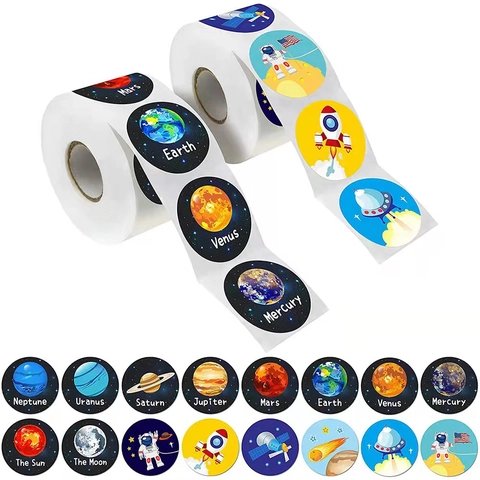 Space Planet Reward Stickers Round Adhesive Decorative Labels For Kids Students Classroom Encouragement Solar System Theme