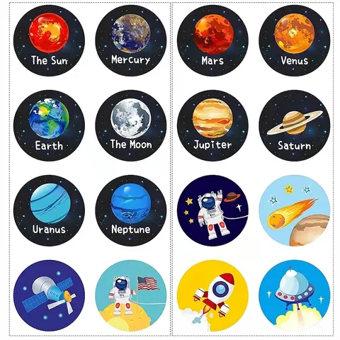 Space Planet Reward Stickers Round Adhesive Decorative Labels For Kids Students Classroom Encouragement Solar System Theme