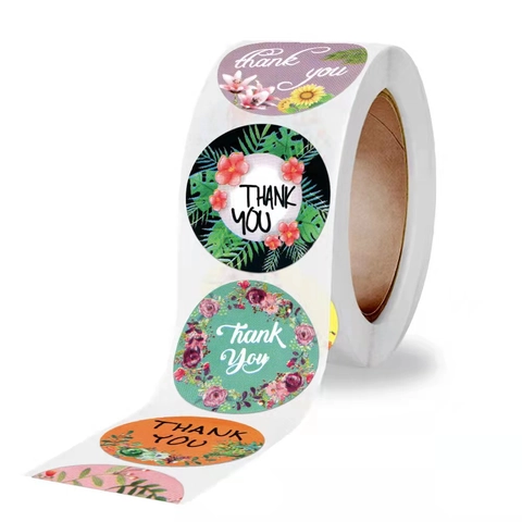 Adesivi Round Thank You Design Floreale E Arcobaleno Etichette Adesive In Rotolo Per Sigillatura Decorazione