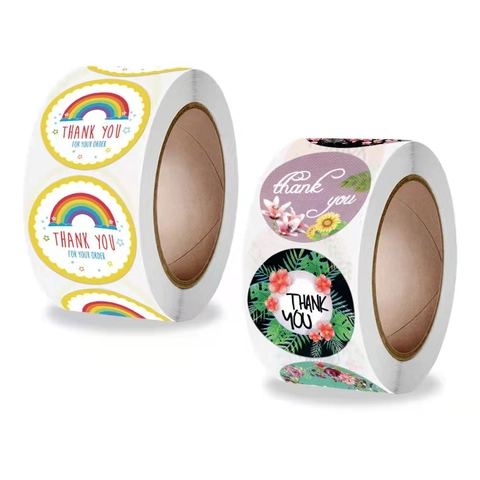 Adesivi Round Thank You Design Floreale E Arcobaleno Etichette Adesive In Rotolo Per Sigillatura Decorazione