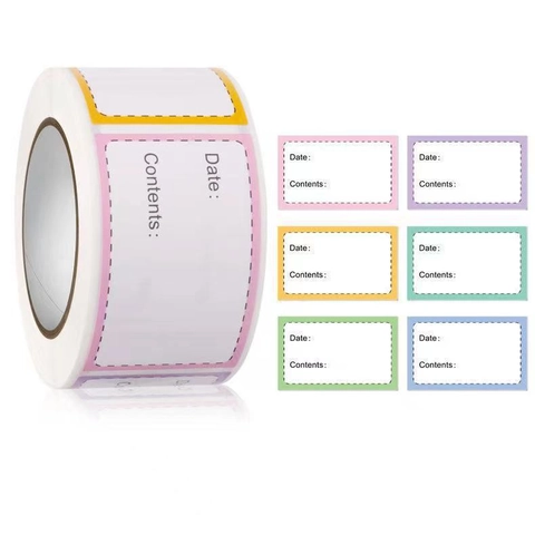 Adhesive Food Labels Stickers Roll Colorful Border For Kitchen Containers Pantry Storage Organization Date And Contents Writing Label