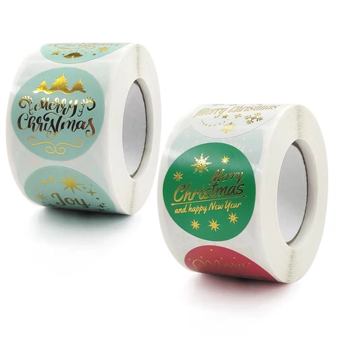 Autocollants De Noël En Rouleau Dorure À Chaud Étiquettes Adhésives Pour Emballage Cadeau Enveloppes Rondes