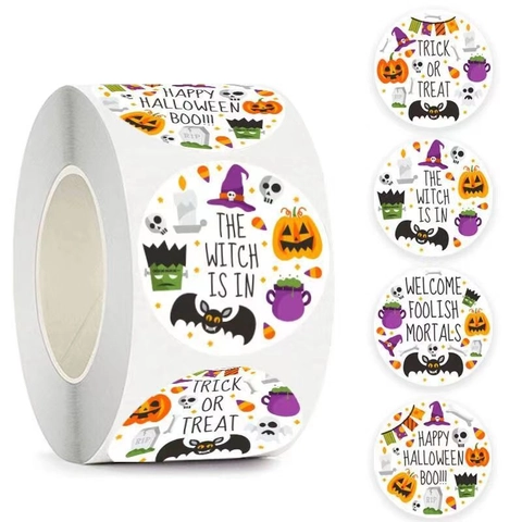 Autocollants Halloween Ronds Auto-Adhésifs Étiquettes Scellage Pour Sacs Bonbons Cadeaux Décoration Citrouille Chauve-Souris