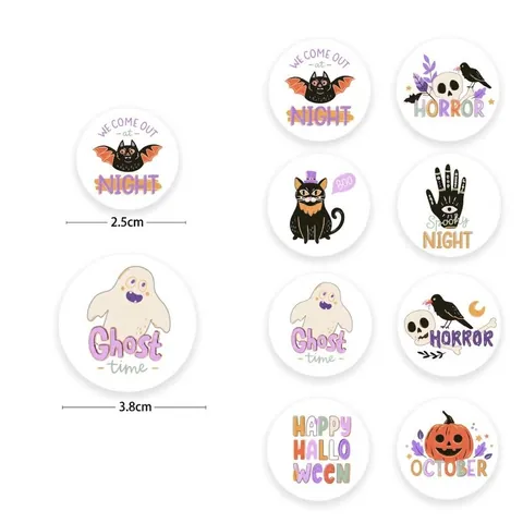 Halloween Stickers Op Rol Rond Zelfklevend Gecoat Papier Pompoen Vleermuis Geest Patronen Cadeauverpakking Decoratie Feestzegels
