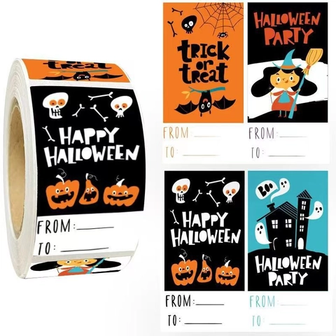 Halloween Gift Stickers Self Adhesive Labels Cartoon Pumpkin Skeleton For Party Favor Decoration To From Writing Surface