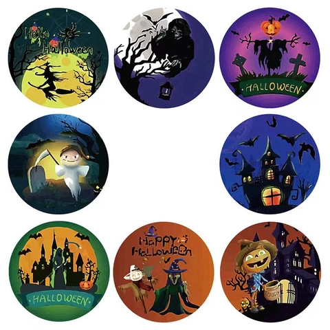 Runde Halloween Aufkleber Kürbis Hexe Geist Muster Selbstklebende Etiketten Festival Party Geschenk Dekoration