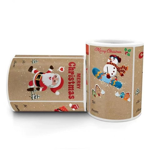 Adesivi Etichette Regalo Di Natale Carta Kraft Merry Christmas A Da Etichette Nome Vacanze Rotolo Design Cartone