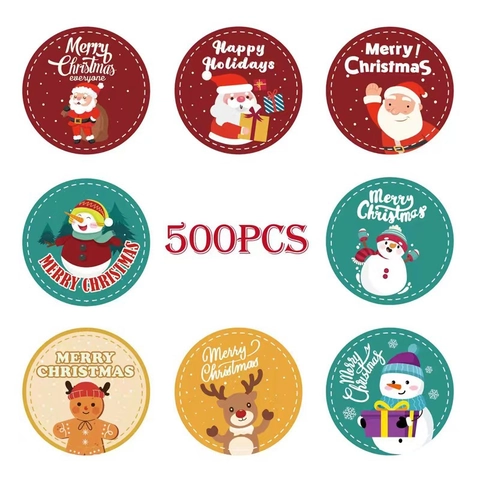 Weihnachtsaufkleber Runde Selbstklebende Papieretiketten Für Geschenkverpackungen Karten Umschläge Weihnachtsmann Schneemann Muster