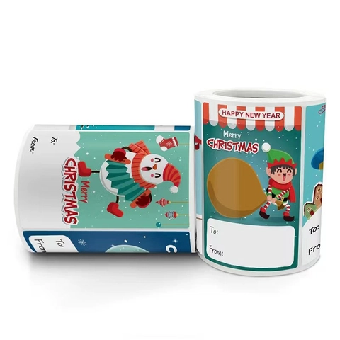 Christmas Gift Label Stickers Self Adhesive To From Name Tags Holiday Present Wrap Roll Cartoon Santa Snowman Patterns