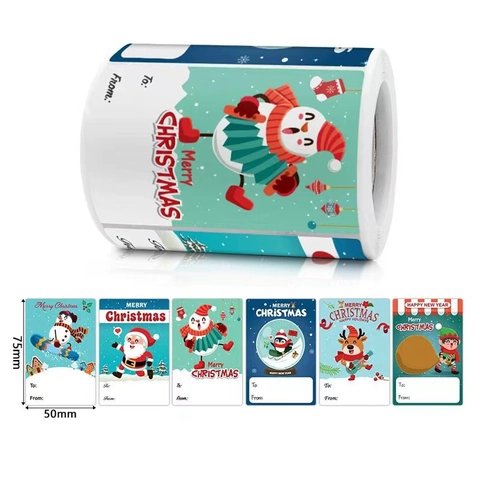 Christmas Gift Label Stickers Self Adhesive To From Name Tags Holiday Present Wrap Roll Cartoon Santa Snowman Patterns