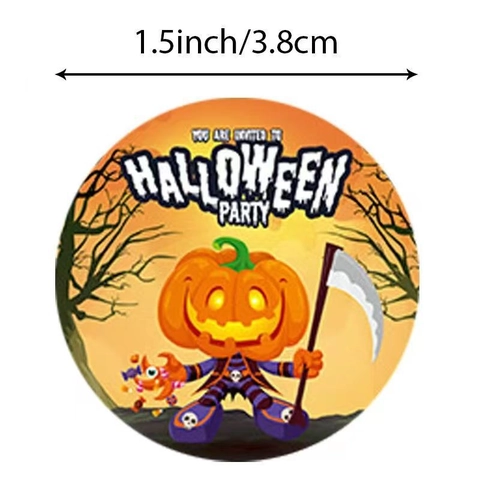 Autocollants Halloween En Rouleau Étiquettes Adhésives Rondes Pour Sacs Cadeaux Boîtes De Bonbons Motifs Citrouille Fantôme Décoratifs