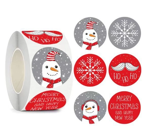 Adesivi Di Natale Tondi Etichette Autoadesive In Rotolo Per Decorazione Confezioni Regalo Festive Motivi Di Pupazzo Di Neve Babbo Natale Fiocco Di Neve