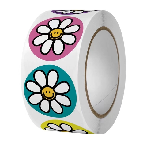 Daisy Smiley Face Decorative Stickers Roll Colorful Flower Labels For Scrapbooking Journaling Envelope Sealing Stationery