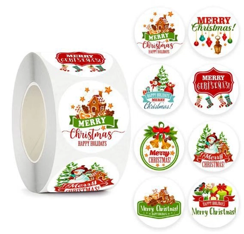 Autocollants de Noël en Rouleau Ronds Kraft Auto-adhésifs Étiquettes de Fête pour Boîte Cadeau Scellage d'Enveloppe