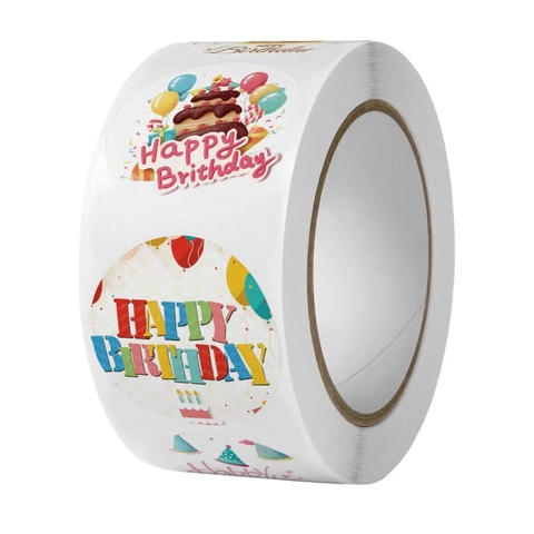 Happy Birthday Aufkleber Runde Geschenkverpackungsetiketten Umschlagversiegelungen Bunte Kuchen Ballon Muster Party Deko Etiketten