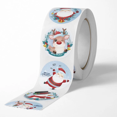 Etichette Adesive Natalizie Cartone Animato Babbo Natale Renna Carta Adesiva Tonda Per Confezioni Regalo Decorazione
