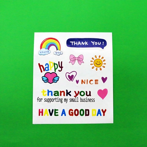 Thank You Adhesive Stickers Rainbow Heart Decorative Labels For Small Business Packaging Gift Decor Cartoon Style Colorful