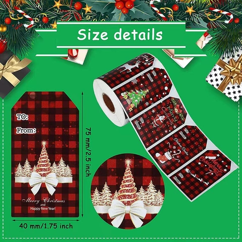 Christmas Gift Tags Stickers Buffalo Plaid Design To From Holiday Labels Roll For Xmas Present Wrapping