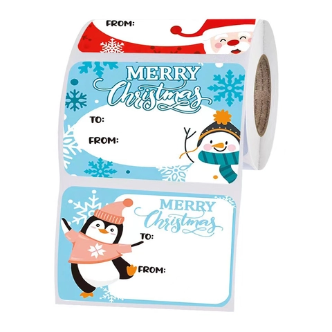 Christmas Gift Label Stickers Self Adhesive Holiday Decorative Tags With To From Writing Space Cartoon Pattern