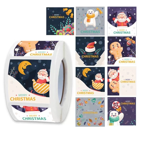 Autocollants Joyeux Noël Étiquettes Autocollantes En Papier Kraft Pour Décoration De Boîte Cadeau De Vacances Père Noël
