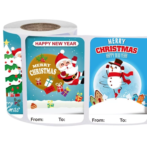 Christmas Gift Tags Self Adhesive Holiday Labels Santa Snowman Festive Decoration Stickers For Present Wrap