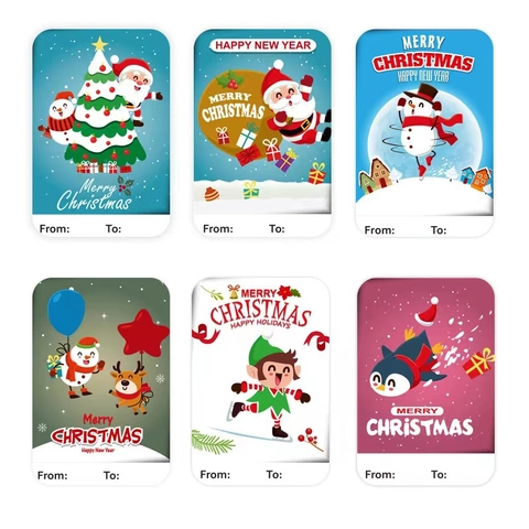 Christmas Gift Tags Self Adhesive Holiday Labels Santa Snowman Festive Decoration Stickers For Present Wrap