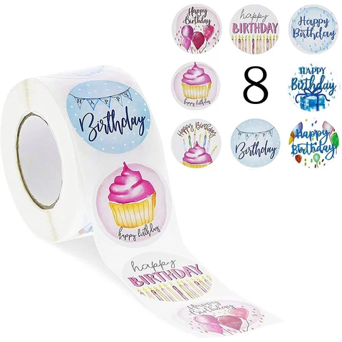 Autocollants Joyeux Anniversaire Étiquettes Adhésives Rondes En Rouleau Pour Emballage Cadeau Enveloppes Décoration De Fête Motif Aquarelle Festif