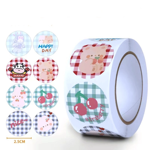 Cartoon Bear Rabbit Round Adhesive Labels Sealing Stickers For Scrapbooking DIY Stationery Decoration Kawaii Animal Pattern