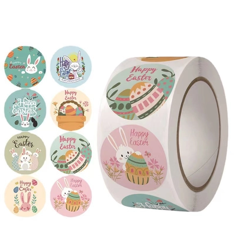 Rouleau Autocollants De Pâques Motif Lapin Œuf Coloré Étiquettes Autocollantes Pour Faveurs De Fête Décoration DIY Scrapbooking Cadeau Enfants