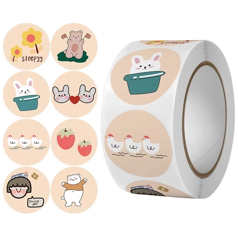 Simpatici Adesivi Cartoni Animati Etichette Decorative Rotonde Rotolo Stile Ins Per Scrapbook Bottiglia D Acqua Laptop Fai Da Te