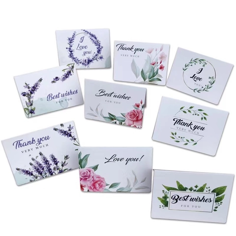 Mini Biglietti di Ringraziamento Floreali Biglietti d'Auguri Piegati Lavanda Rosa Verde Biglietti Regalo Messaggio per Compleanno Matrimonio