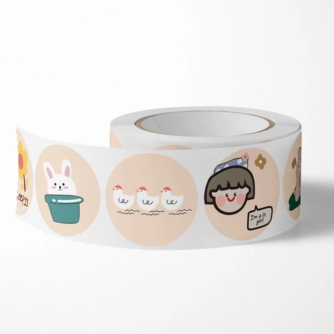 Simpatici Adesivi Cartoni Animati Etichette Decorative Rotonde Rotolo Stile Ins Per Scrapbook Bottiglia D Acqua Laptop Fai Da Te