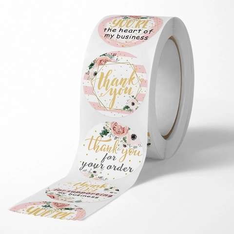Thank You Stickers Labels Round Floral Design Self Adhesive For Small Business Envelope Gift Packaging Sealing Decor