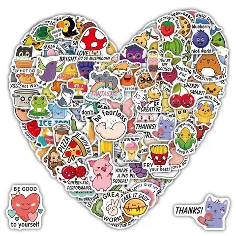 Autocollants Dessin Animé Animaux Fruits Plantes Imperméables PVC Adhésif Décoratif Récompense Décalcomanies Bagages