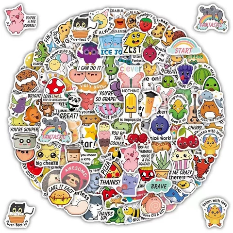 Autocollants Dessin Animé Animaux Fruits Plantes Imperméables PVC Adhésif Décoratif Récompense Décalcomanies Bagages