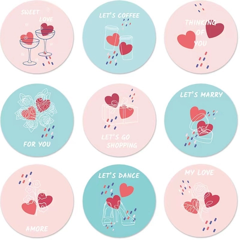 Autocollants Saint Valentin Rond Coeur Ours Motif Étiquettes Adhésives Pour Emballage Cadeau Enveloppe Scrapbooking Romantique