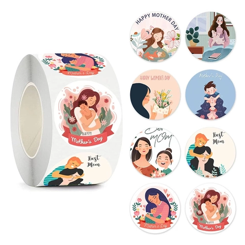 Étiquettes Autocollantes Rondes de la Fête des Mères Illustration Chaleureuse Motif Floral Rouleau pour Emballage Cadeau