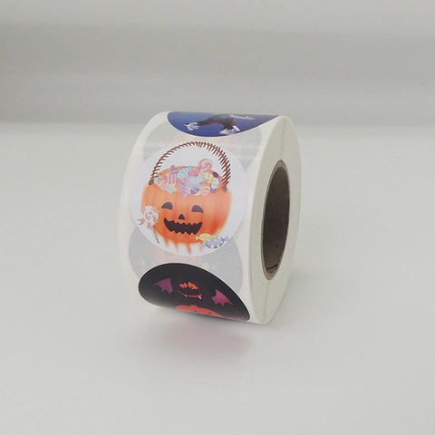 Autocollants Halloween Rouleau Rond Citrouille Fantôme Crâne Motifs Dessins Animés Étiquettes Décoratives Pour Sceau Cadeau