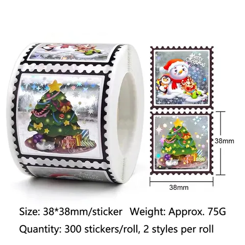 Adesivi Natale Laser Olografico Autoadesivi Etichette Sigillo Regalo Pupazzo Di Neve Albero Cartoon Decorazione Festa Vacanza