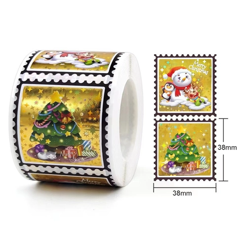 Adesivi Natale Laser Olografico Autoadesivi Etichette Sigillo Regalo Pupazzo Di Neve Albero Cartoon Decorazione Festa Vacanza