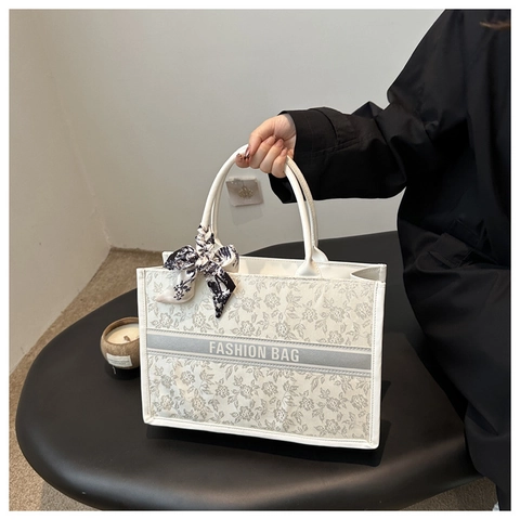 Bolso Tote Vintage Bordado de Flores Con Bufanda Decorativa Gran Capacidad Jacquard Bolso de Mano Para Mujer Moda Bolso de Hombro